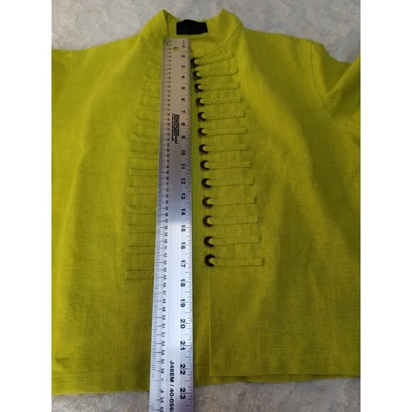 Peacock Ways Womens Linen Mandarin Style Blazer Jacket Cardigan Lime Green - Picture 8 of 10